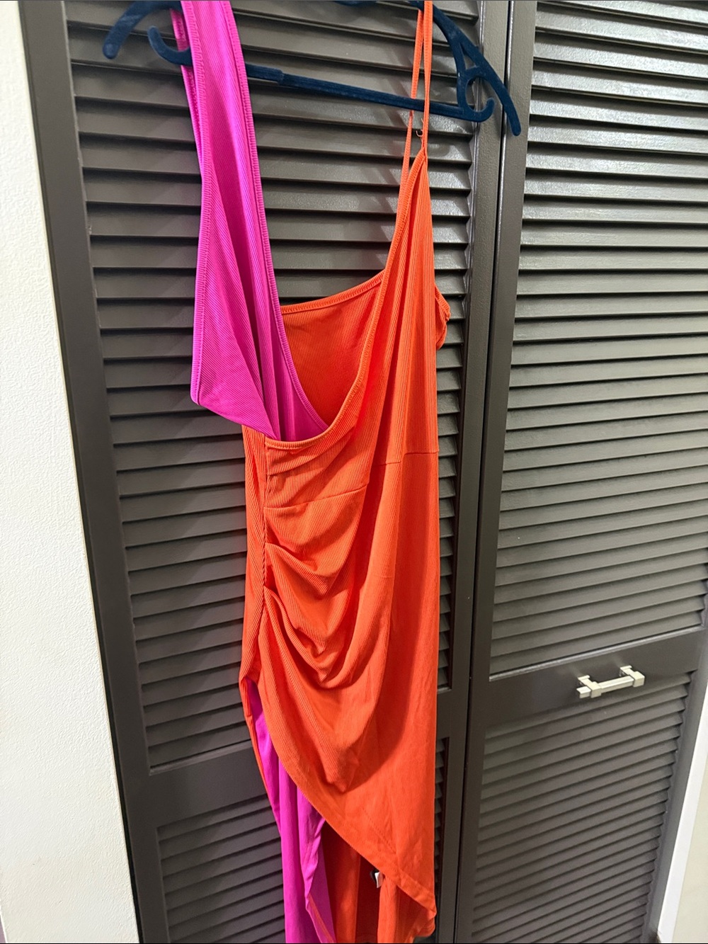 SHEIN Orange and Pink Asymmetric Midi Dress
